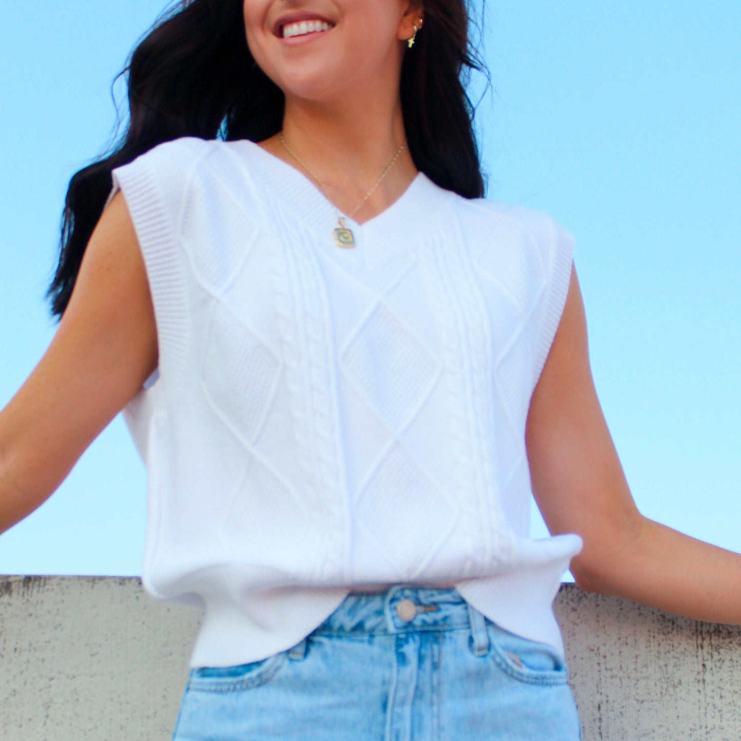 White Cable Knit Sweater Vest