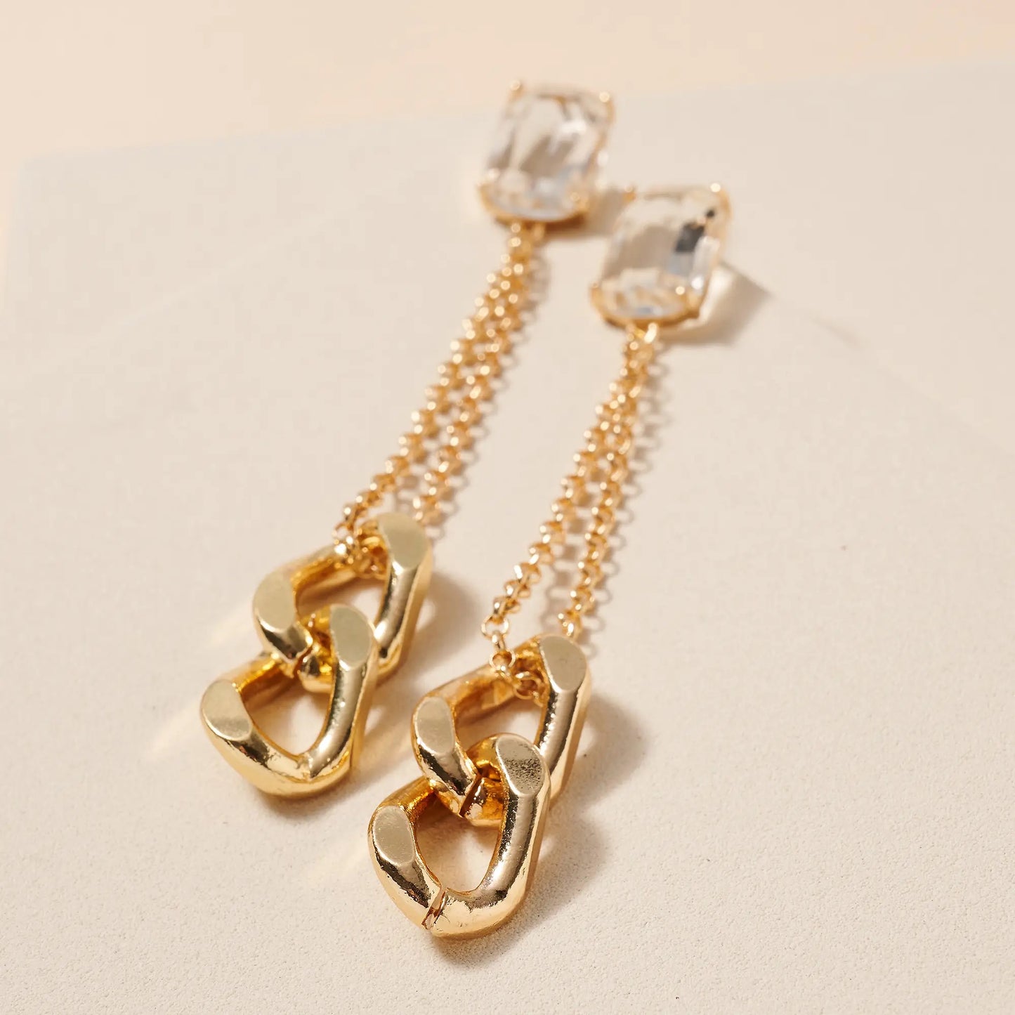 Glass Stone Chain Earrings