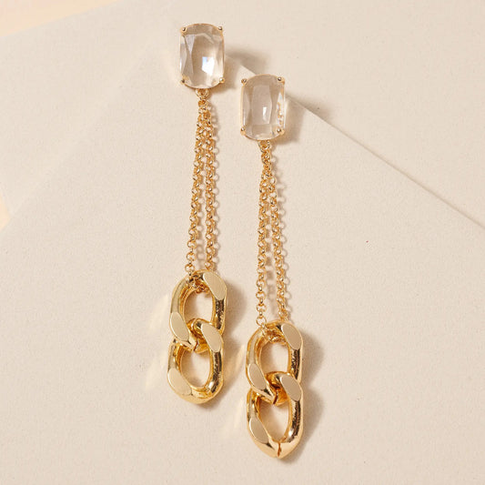 Glass Stone Chain Earrings