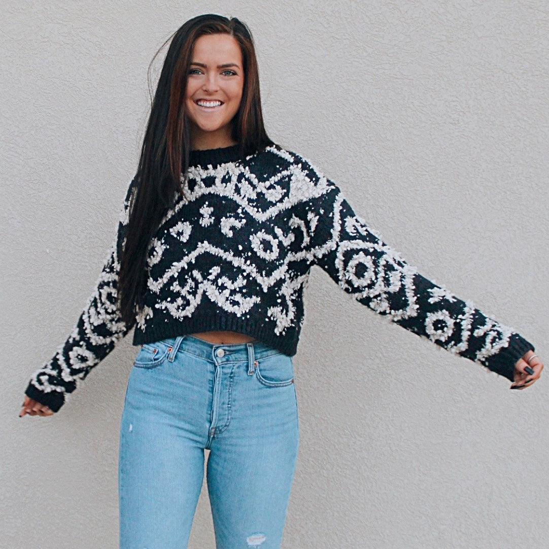 Navy Shag Cropped Sweater