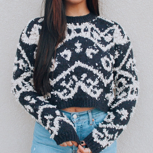 Navy Shag Cropped Sweater