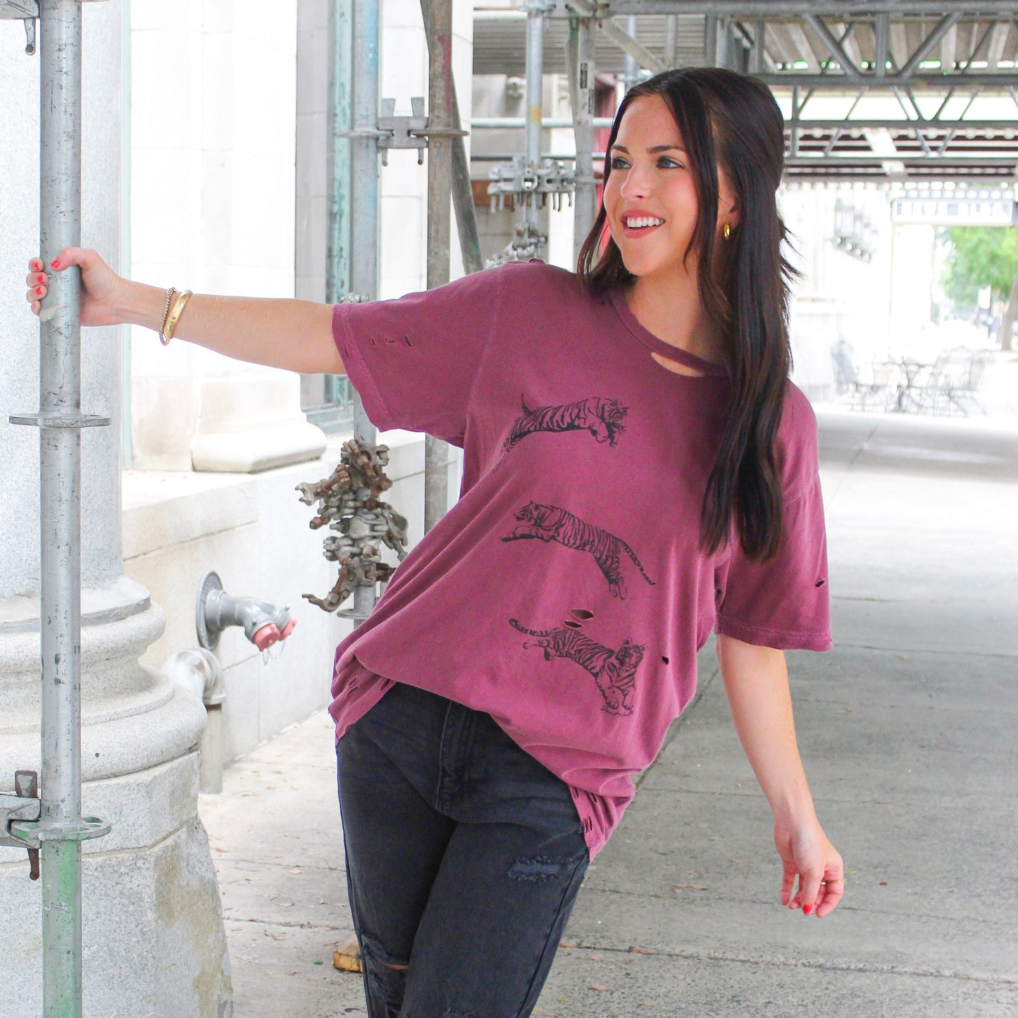 Dancing Tiger Maroon Tee
