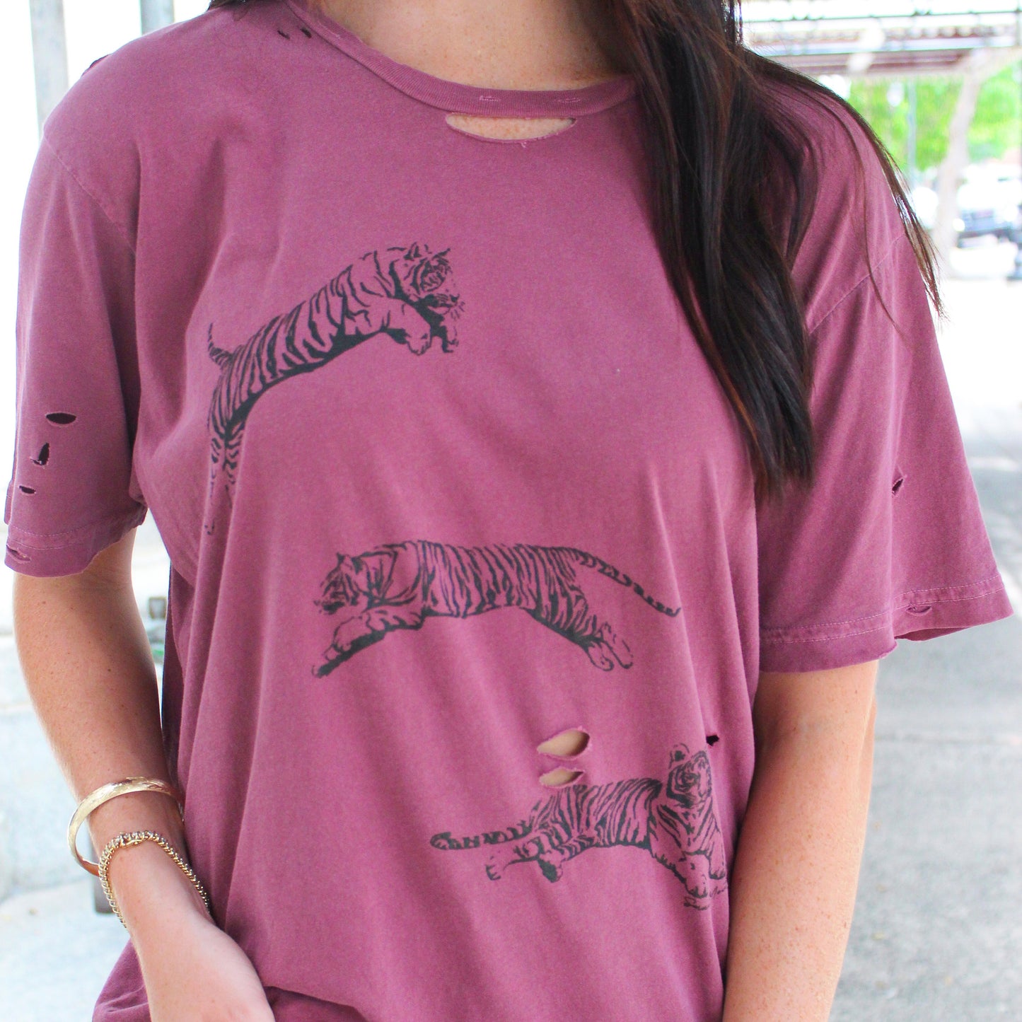 Dancing Tiger Maroon Tee
