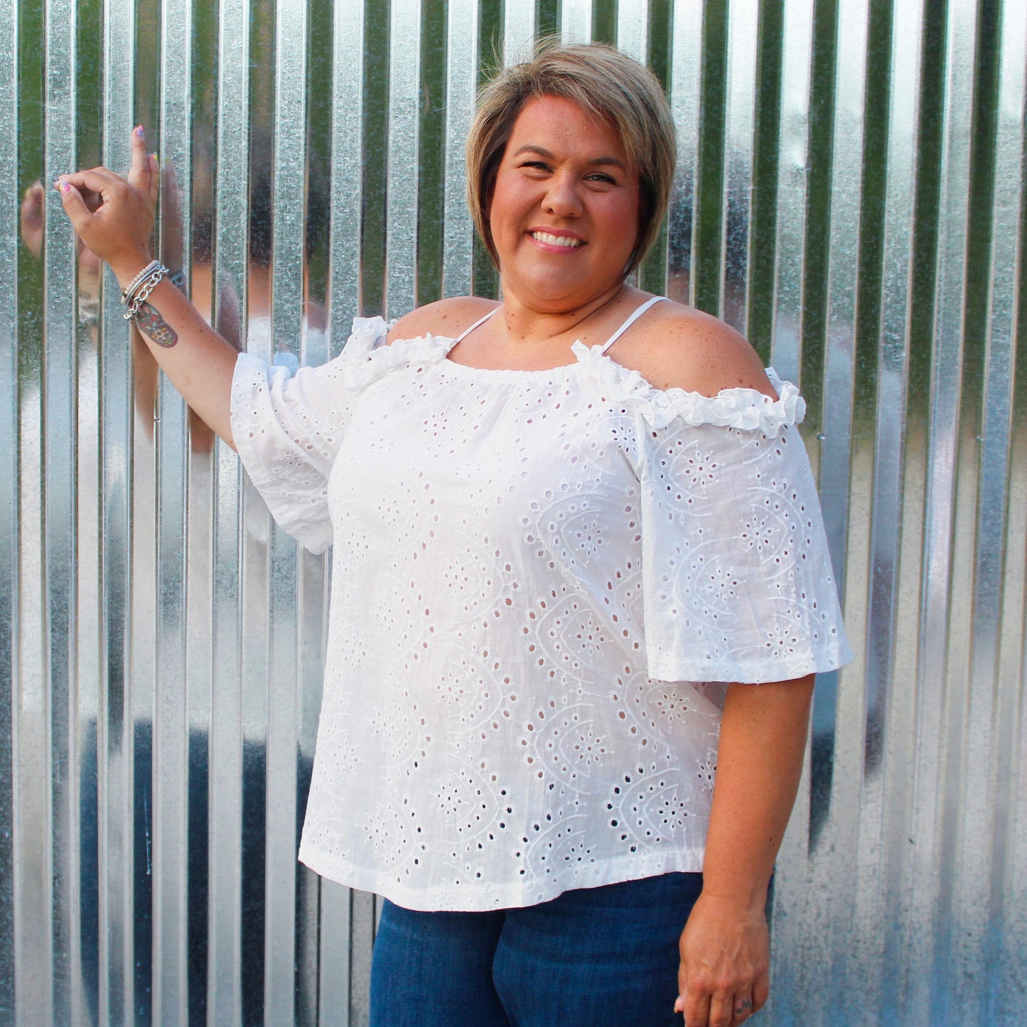 Off The Shoulder Eyelet Top