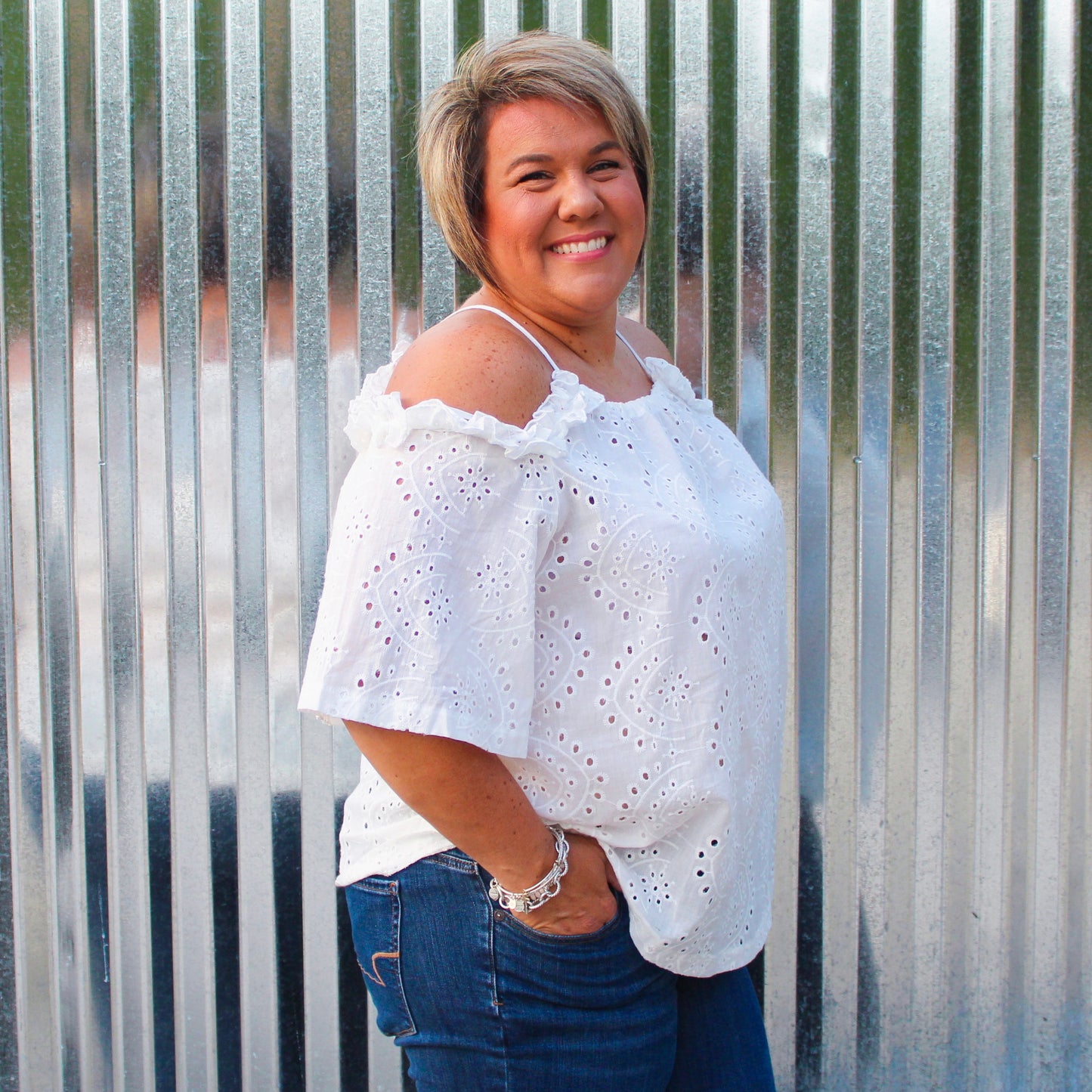 Off The Shoulder Eyelet Top