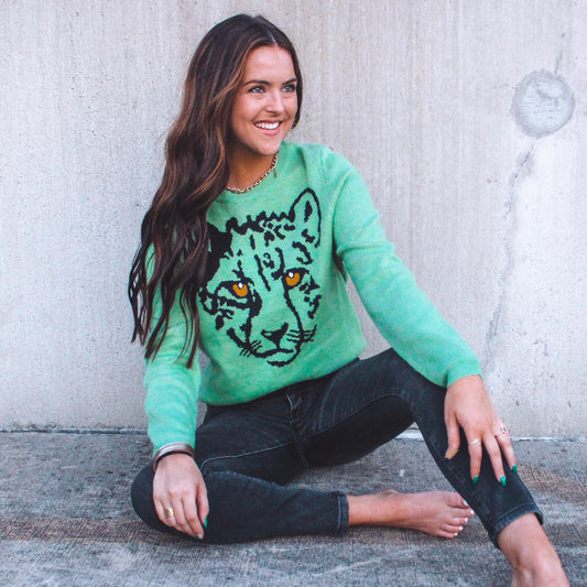 Green Knit Leopard Sweater