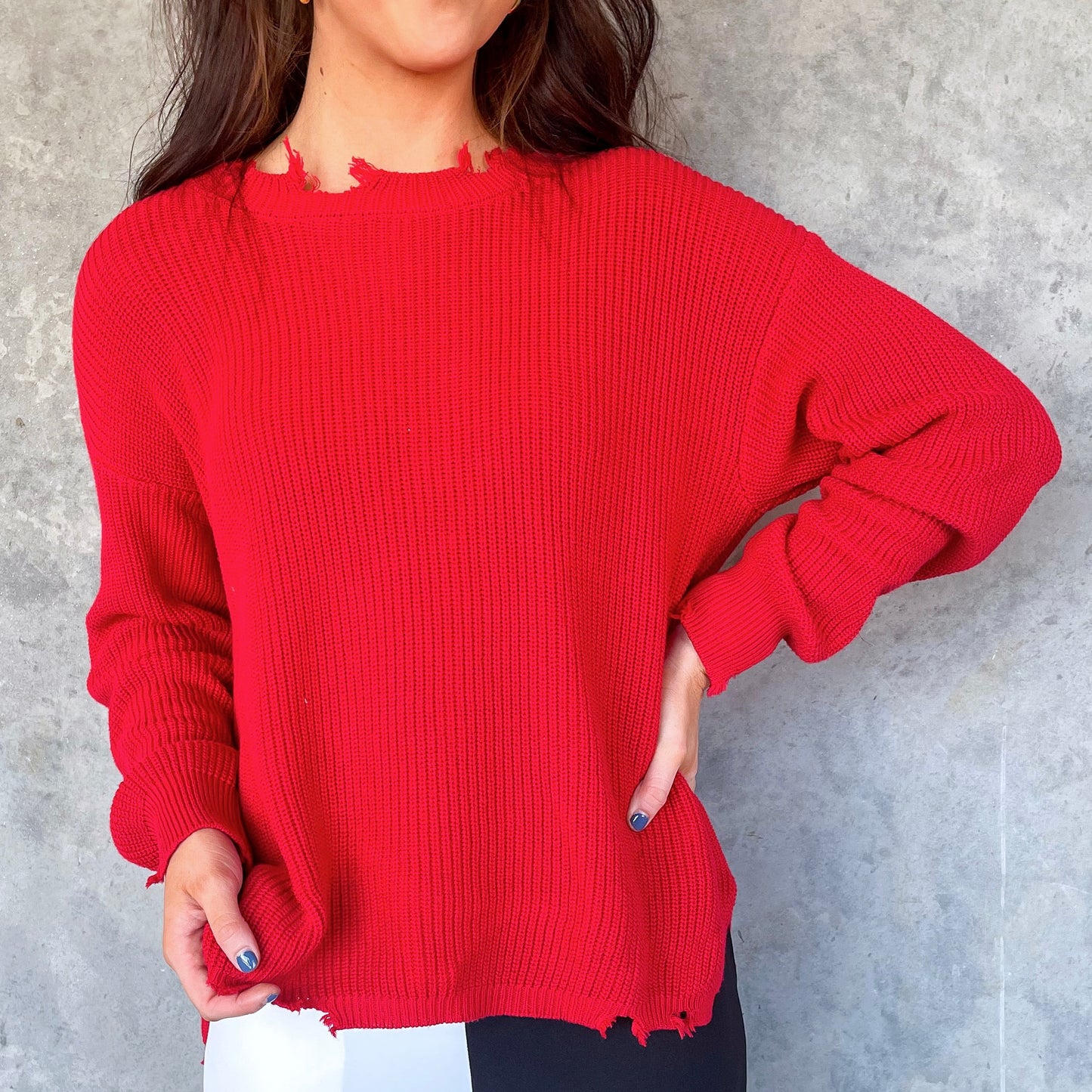 Red Distressed Sweater