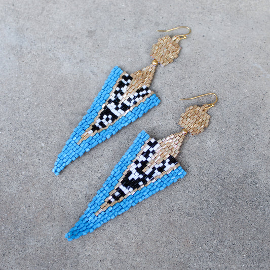 Blue Triangle Beaded Earrings