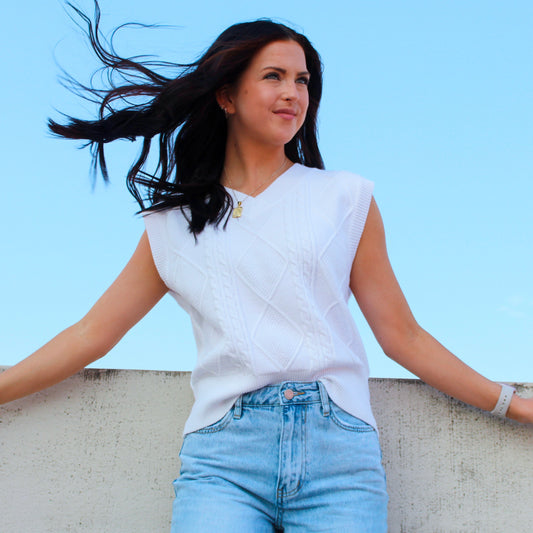 White Cable Knit Sweater Vest